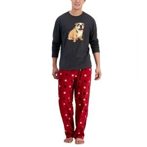 Club Room Mens Pajama Set SIze X Large Paw Print Themed Fleece Pants L/S Pitbull